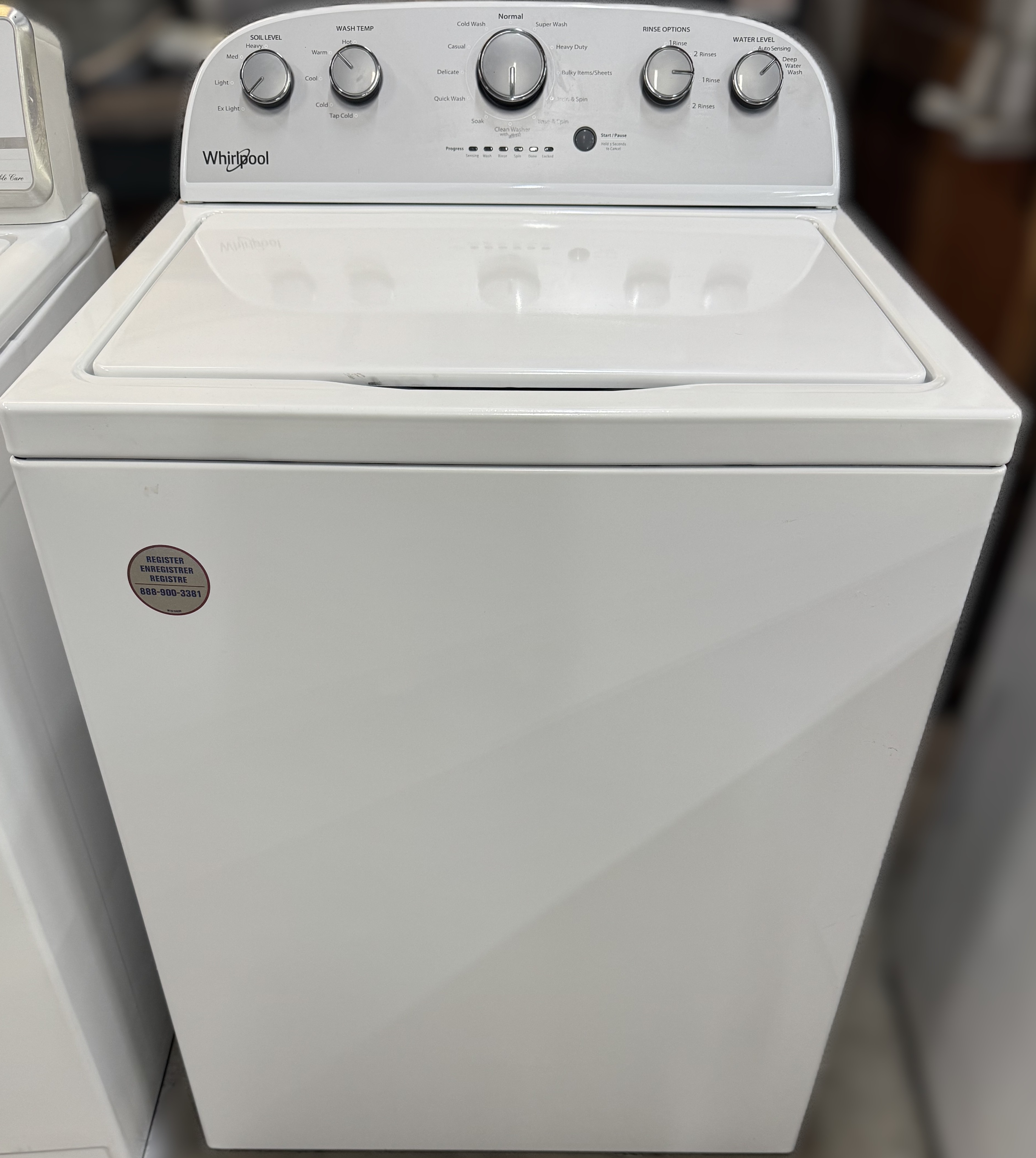 White Top load washer with agitator